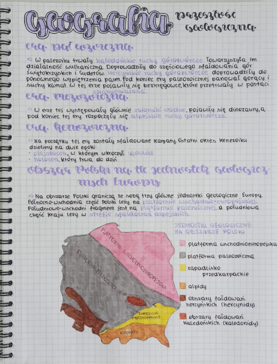 Gaografia
era vai evzorczna
pazeszłość
geologiczna
=> W palezoiku trwały kaledońskie ruchy gorotwórcze Towarzyszyła im
działalność wulkanicz