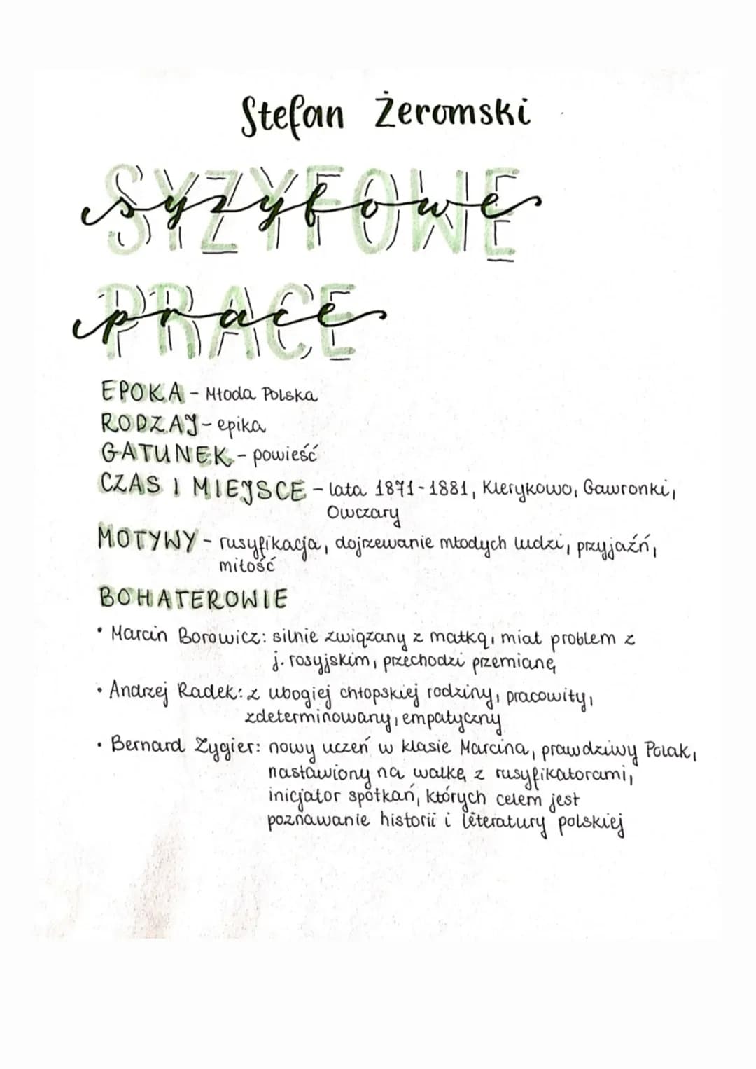 Stefan Żeromski
syzyfowe
face
R
EPOKA Młoda Polska
RODZAJ-epika
GATUNEK-powieść
-
CZAS I MIEJSCE- lata 1871-1881, Klerykowo, Gawronki,
Owcza