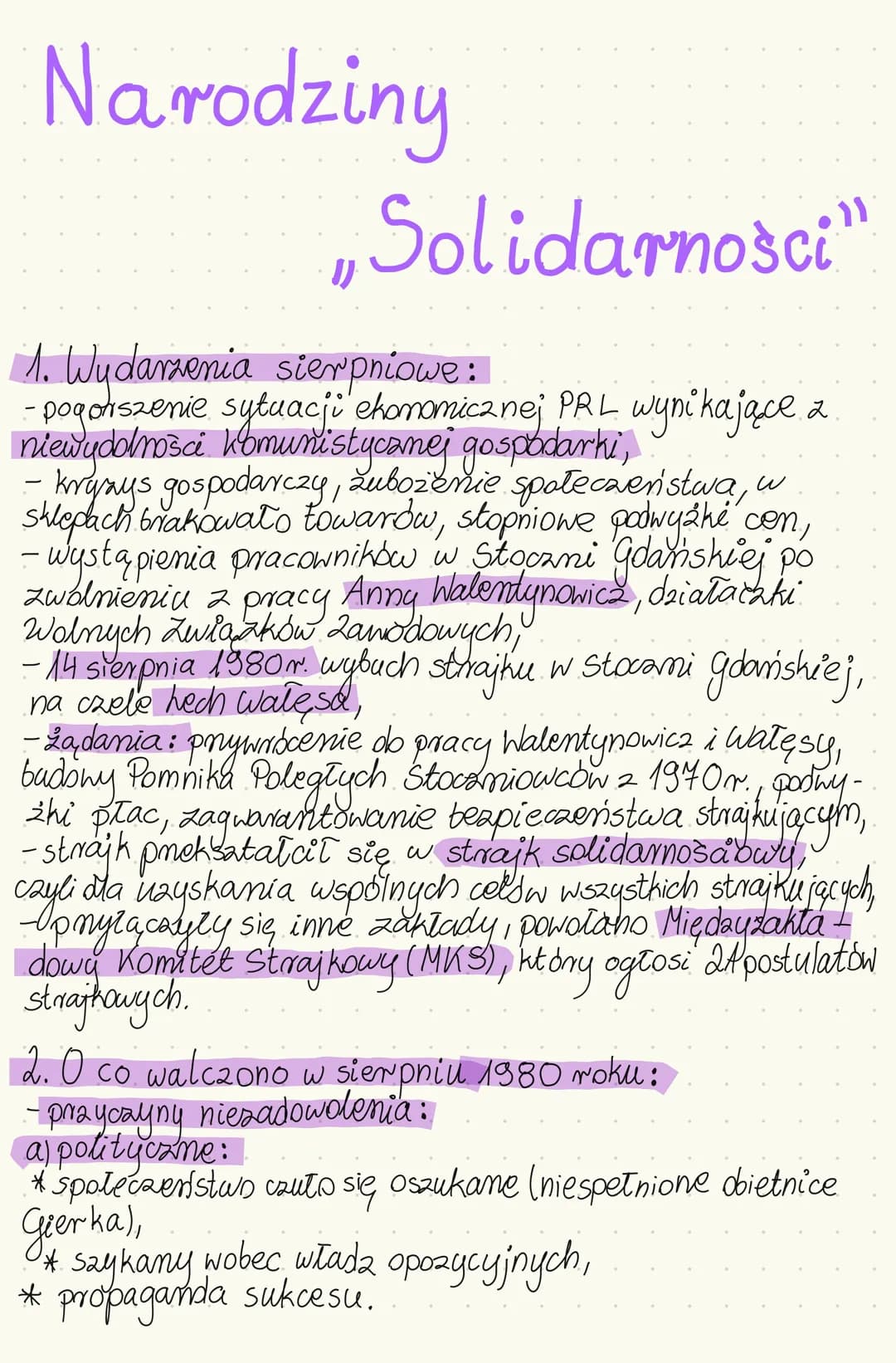 Narodziny
„Solidarności"
1. Wydarzenia sierpniowe:
- pogorszenie sytuacji ekonomicznej PRL wynikające.
niewydolności komunistycznej gospodar
