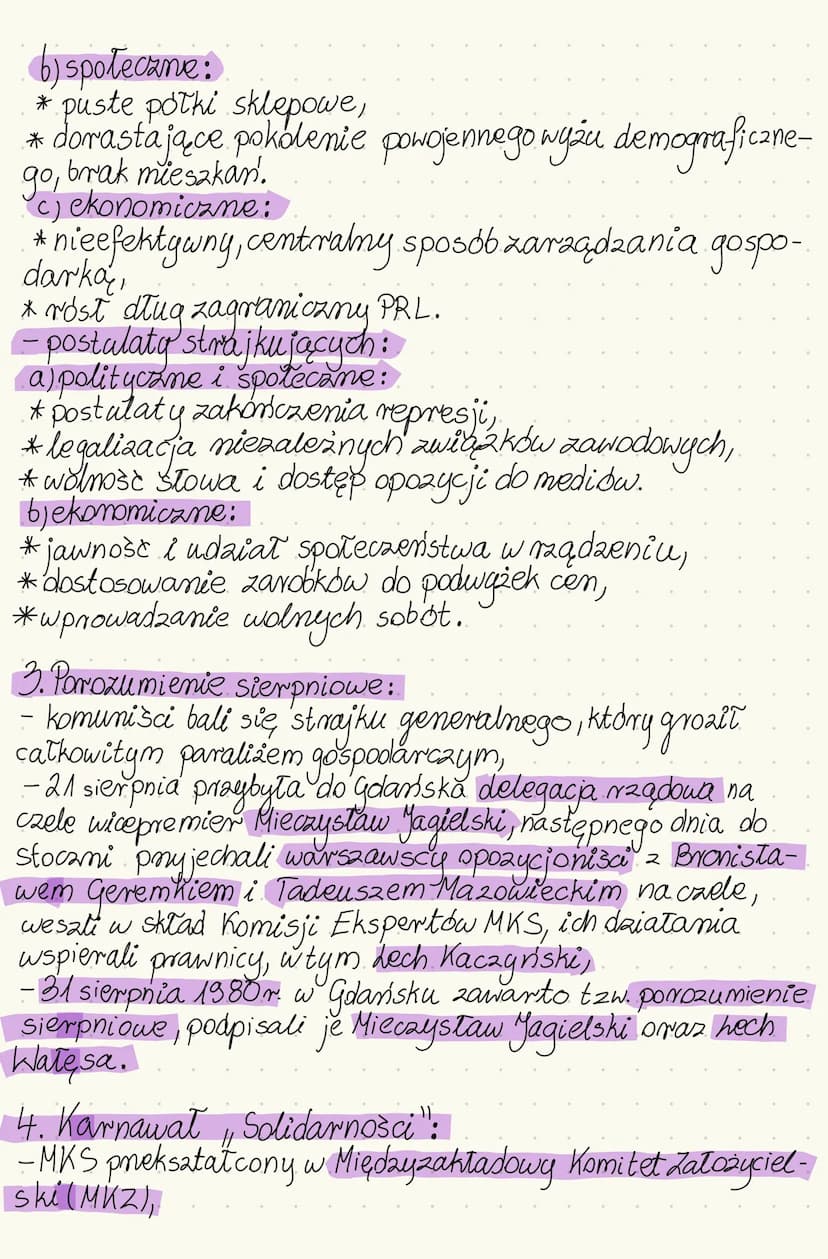 Narodziny
„Solidarności"
1. Wydarzenia sierpniowe:
- pogorszenie sytuacji ekonomicznej PRL wynikające.
niewydolności komunistycznej gospodar