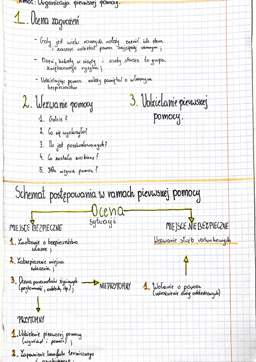 Temat: Organicaja pieuwszej pomocy.

1. Ocena zagrożeń

- Goly jest wiele vawnych należy ocenić ich stan
i xaczak volzielať pomoc najciężej 
