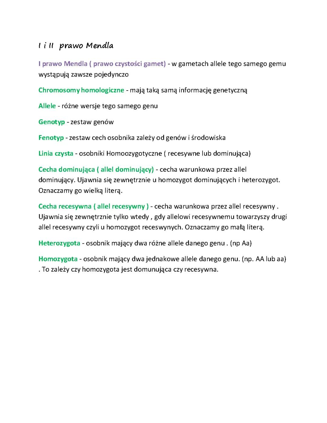 Prawo Mendla: Omawianie I i II Zasad Dziedziczenia