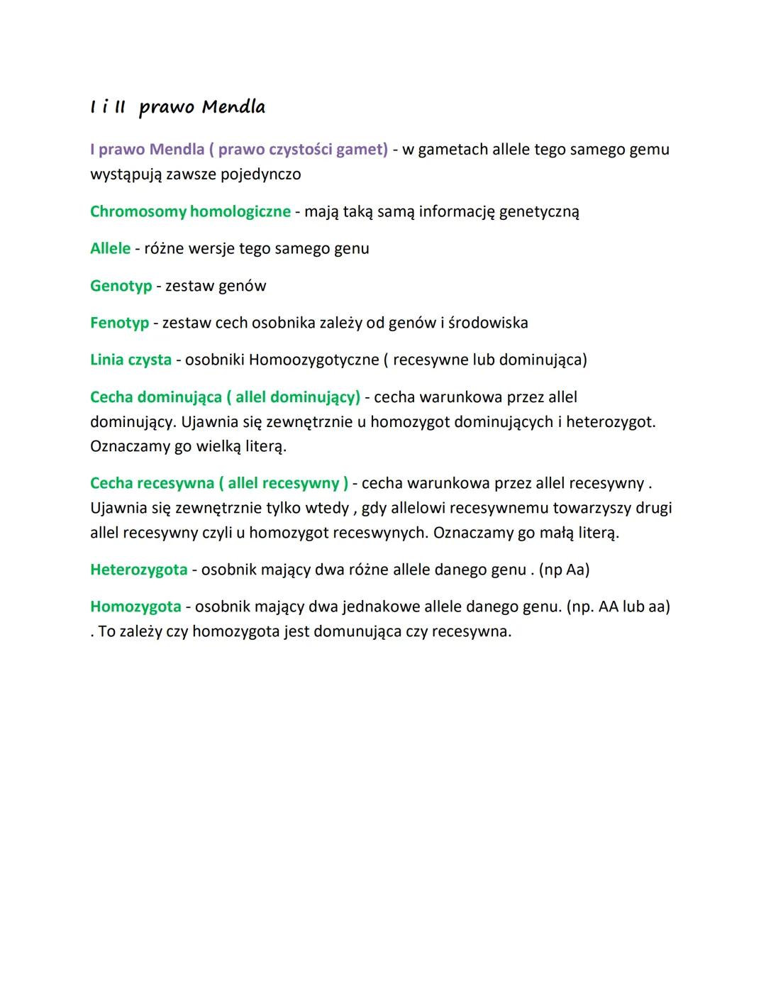 Till prawo Mendla
I prawo Mendla (prawo czystości gamet) - w gametach allele tego samego gemu
wystąpują zawsze pojedynczo
Chromosomy homolog