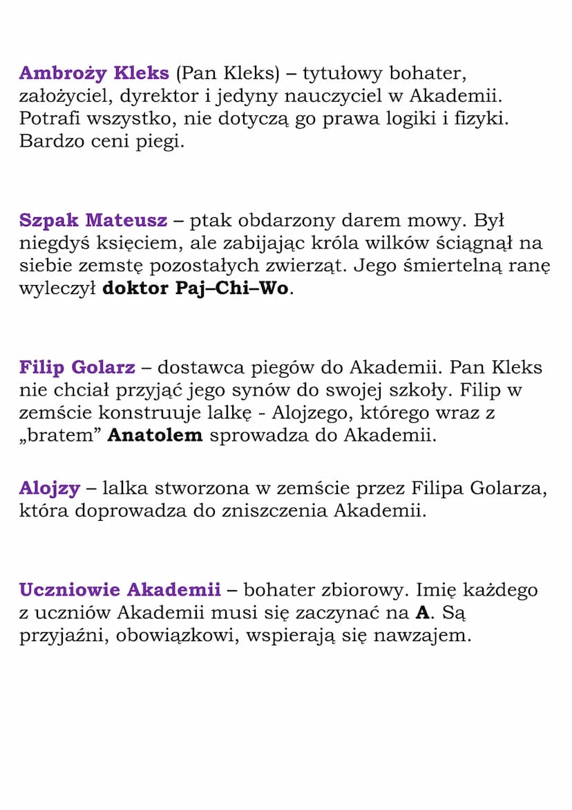 ,,Akademia Pana Kleksa" -
opracowanie
Tytuł: „Akademia Pana Kleksa"
Autor: Jan Brzechwa
Czas akcji: czasy współczesne autorowi (lata 50. i 6