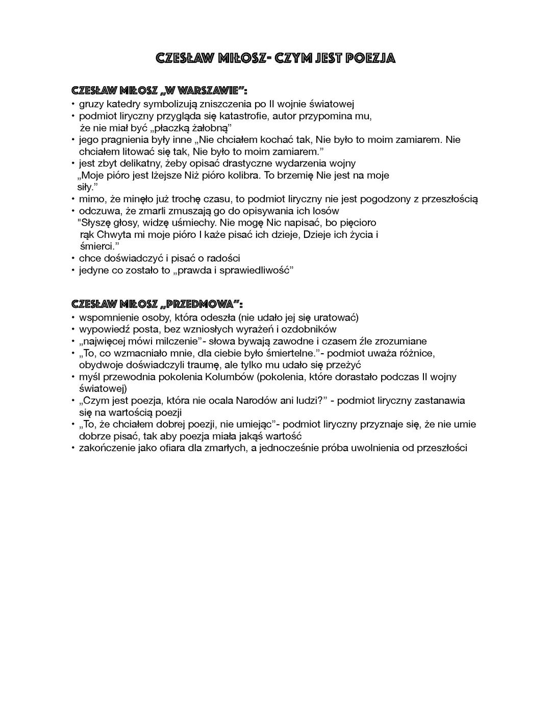 "W Warszawie" i "Przedmowa" - Analiza wierszy Czesława Miłosza