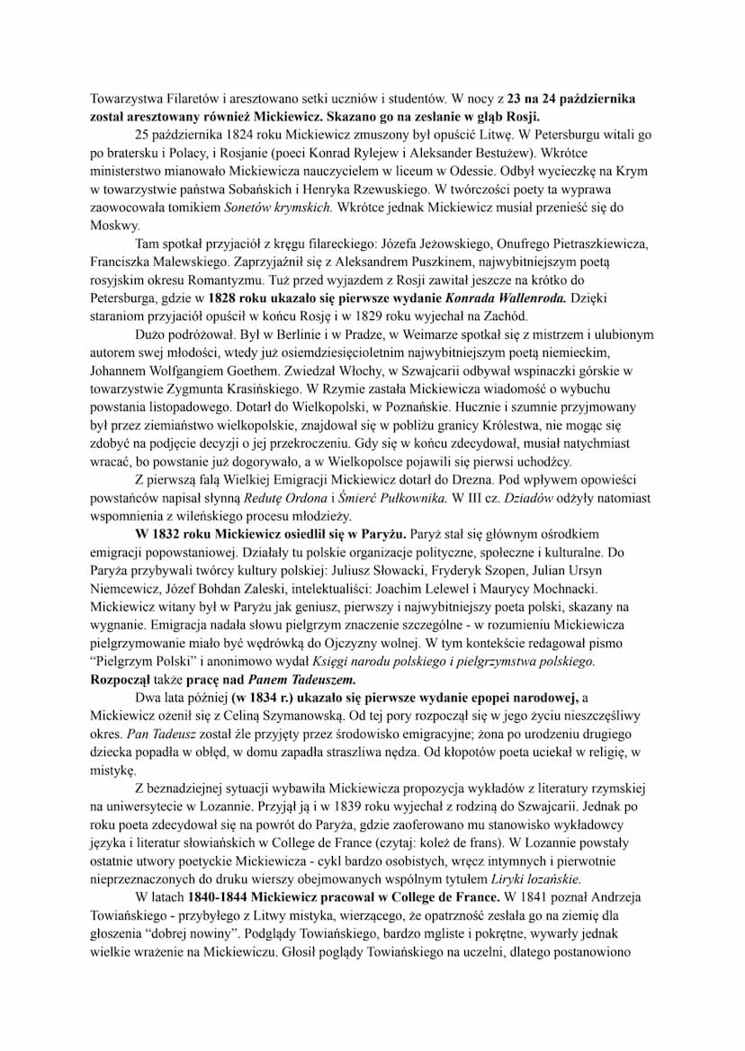 PAN TADEUSZ
ADAM MICKIEWICZ
KRÓTKO O UTWORZE
Warstwa fabularna Pana Tadeusza skupia się wokół historii dwóch skonfliktowanych
rodów - Soplic