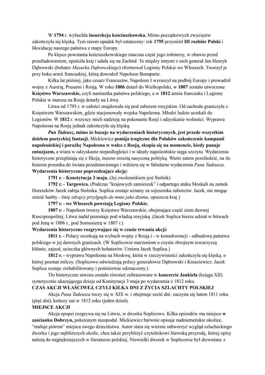PAN TADEUSZ
ADAM MICKIEWICZ
KRÓTKO O UTWORZE
Warstwa fabularna Pana Tadeusza skupia się wokół historii dwóch skonfliktowanych
rodów - Soplic