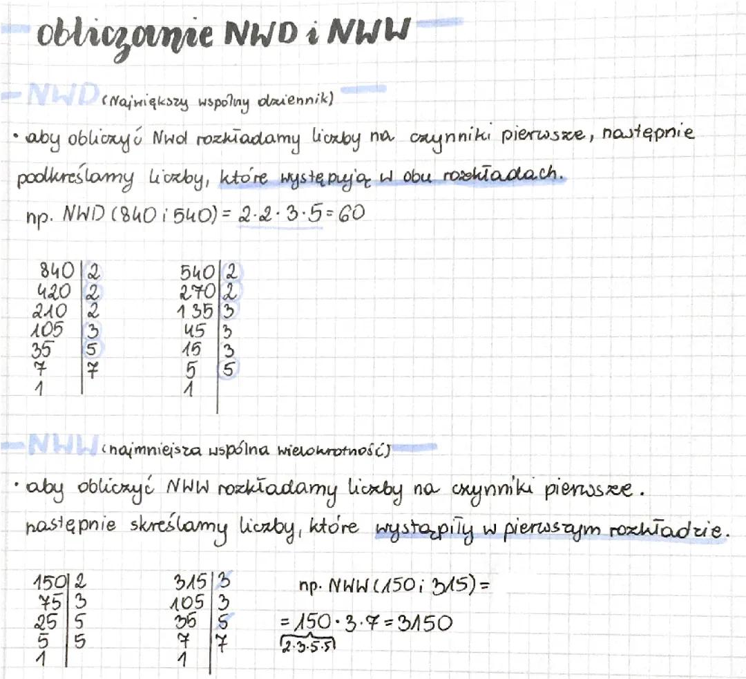 obliczanie NWD i NWW