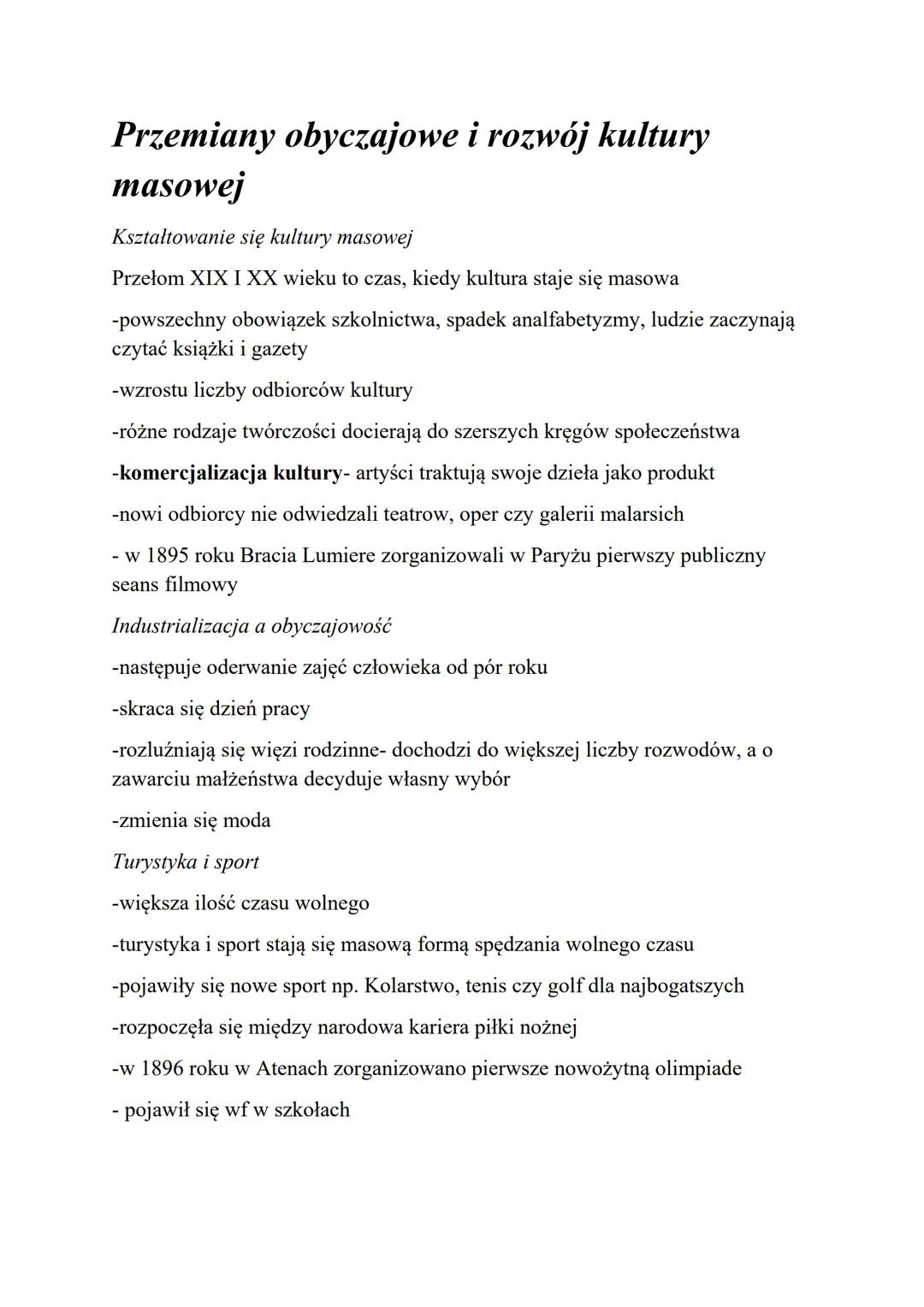 Przemiany obyczajowe i rozwój kultury
masowej
Kształtowanie się kultury masowej
Przełom XIX I XX wieku to czas, kiedy kultura staje się maso