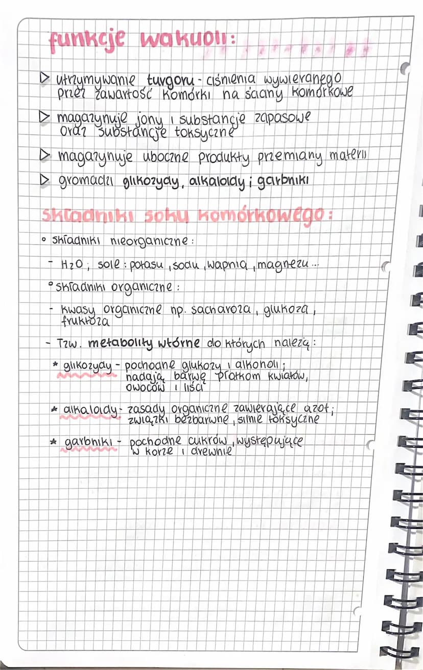Lyukuole ROŚLINNE ~
↳Wakuole roślinne - mają postać pęcherzyków
otoczonych jedną broną zwana tonoplastem
Ich wnętrze wypeľnia sok Homorkowy,
