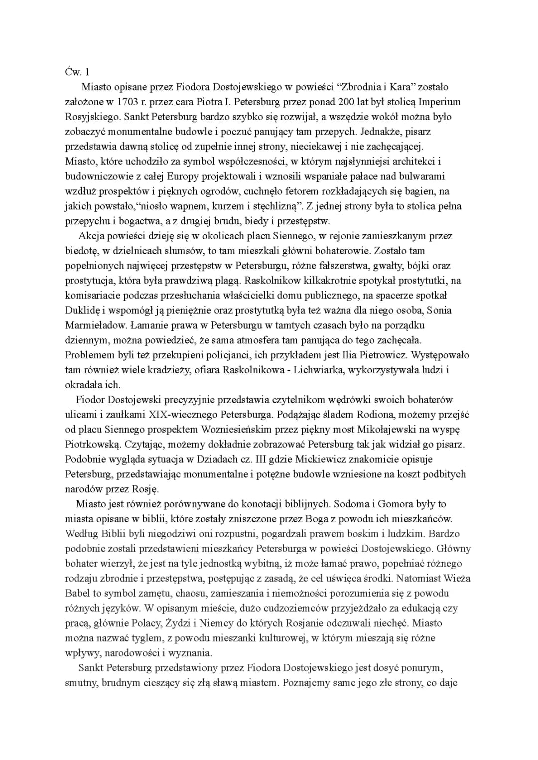 Opis Petersburga i Miasta w Zbrodni i Karze: Cytaty i Prezentacja