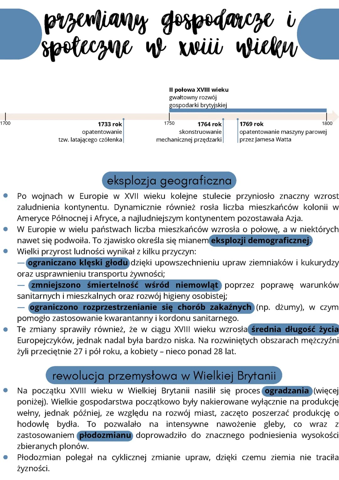 Przemiany gospodarcze i społeczne w XVIII wieku.