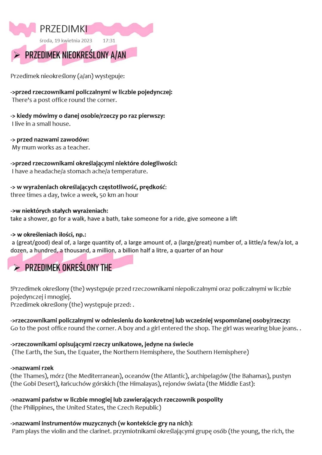 PRZEDIMKI
środa, 19 kwietnia 2023
PRZEDIMEK NIEOKREŚLONY A/AN
17:31
Przedimek nieokreślony (a/an) występuje:
->przed rzeczownikami policzaln