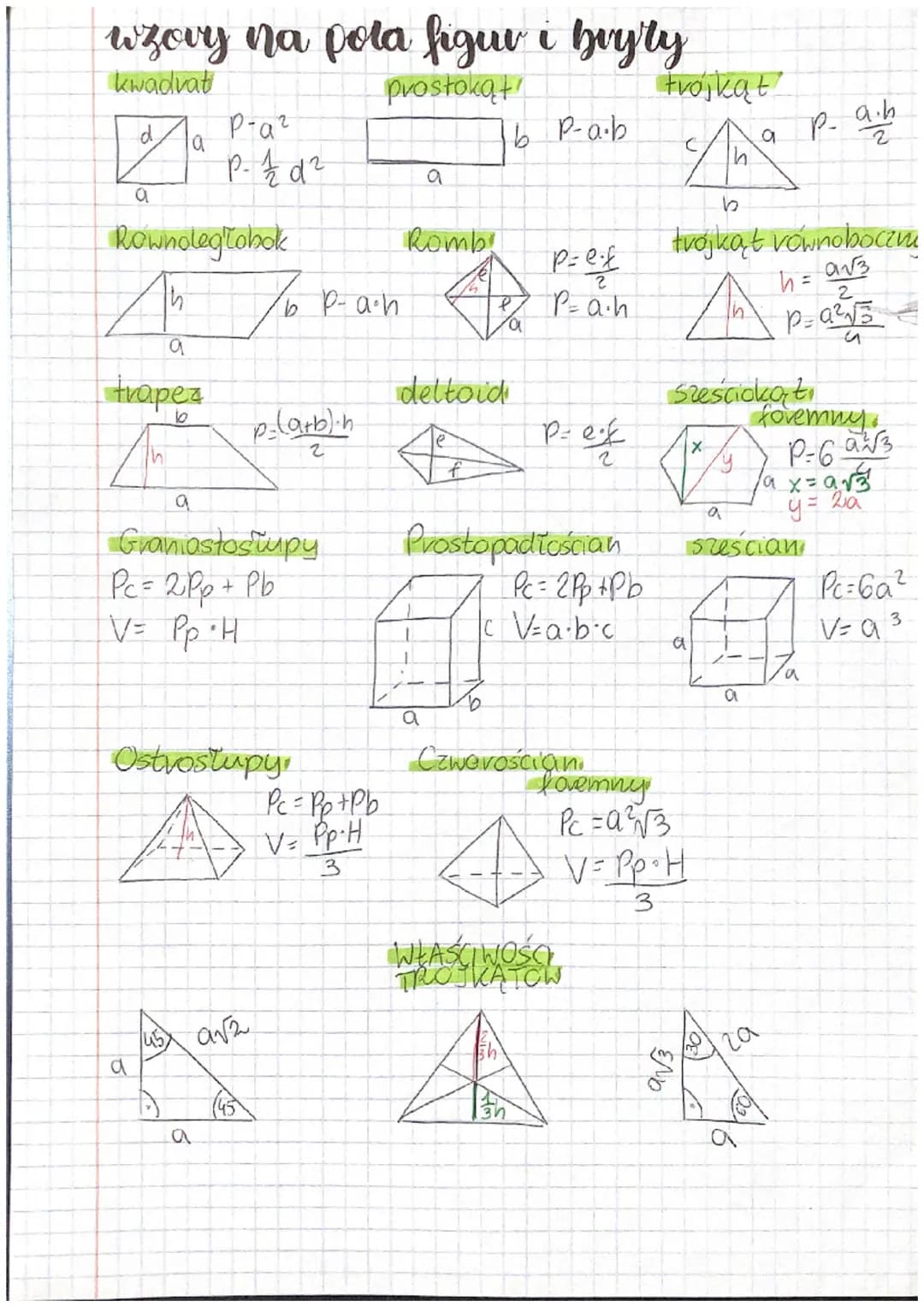 wzovy na pola figur i bryty
kwadrat
prostokąt
d
Mª
a
a
Rownoległobok
1h /
a
I trapea
10
An
Thi
P-a²
p. 1/2 d ²
a
a
Graniostosipy
Pc=2pp + Pb
