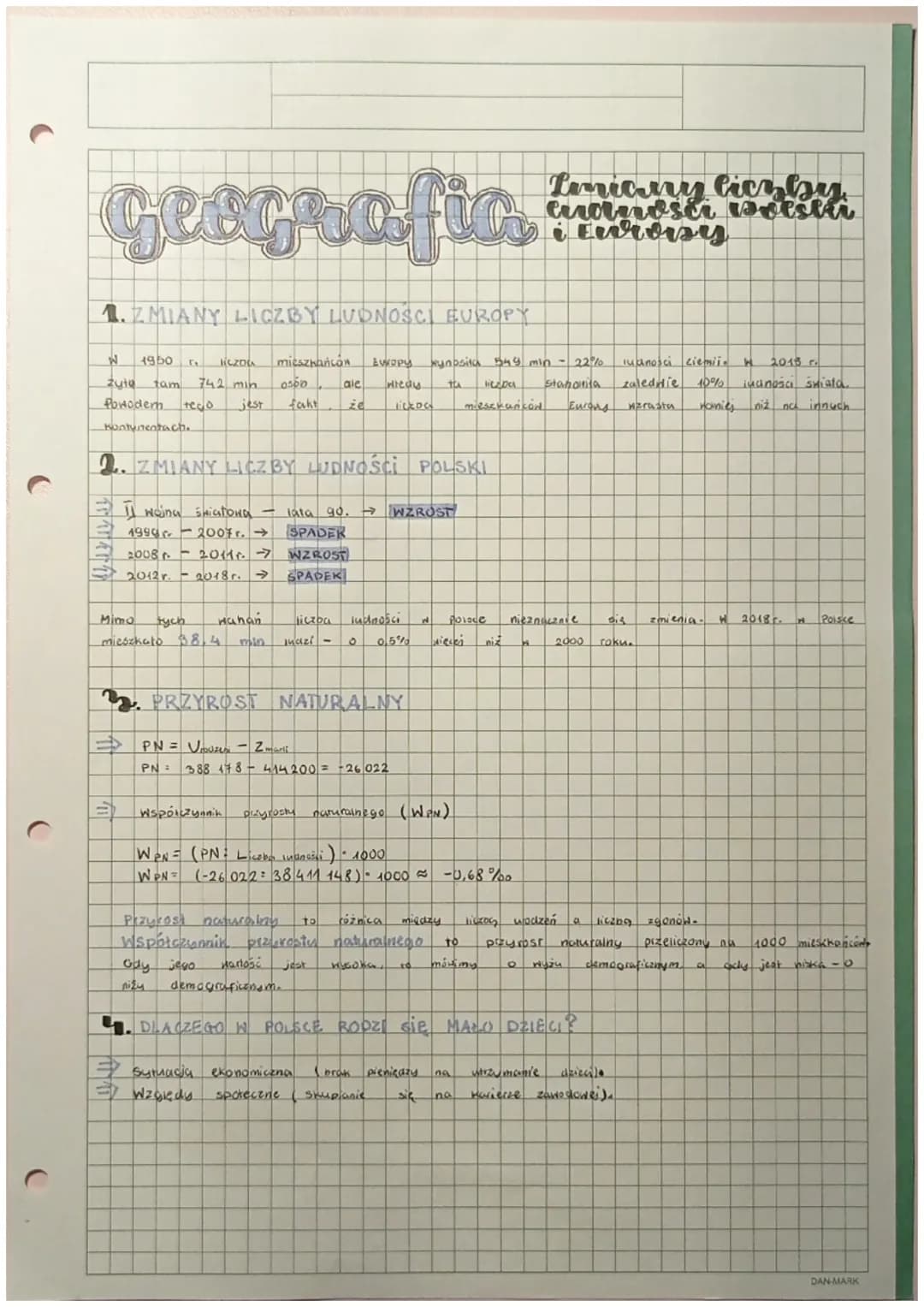 Geografia
1. ZMIANY LICZBY LUDNOŚCI EUROPY
W 1950
liczoa
mieszkańców Europy xynosita 549 min 22%
żyło tam 742 min 0500 ale wiedy
liczba Stan