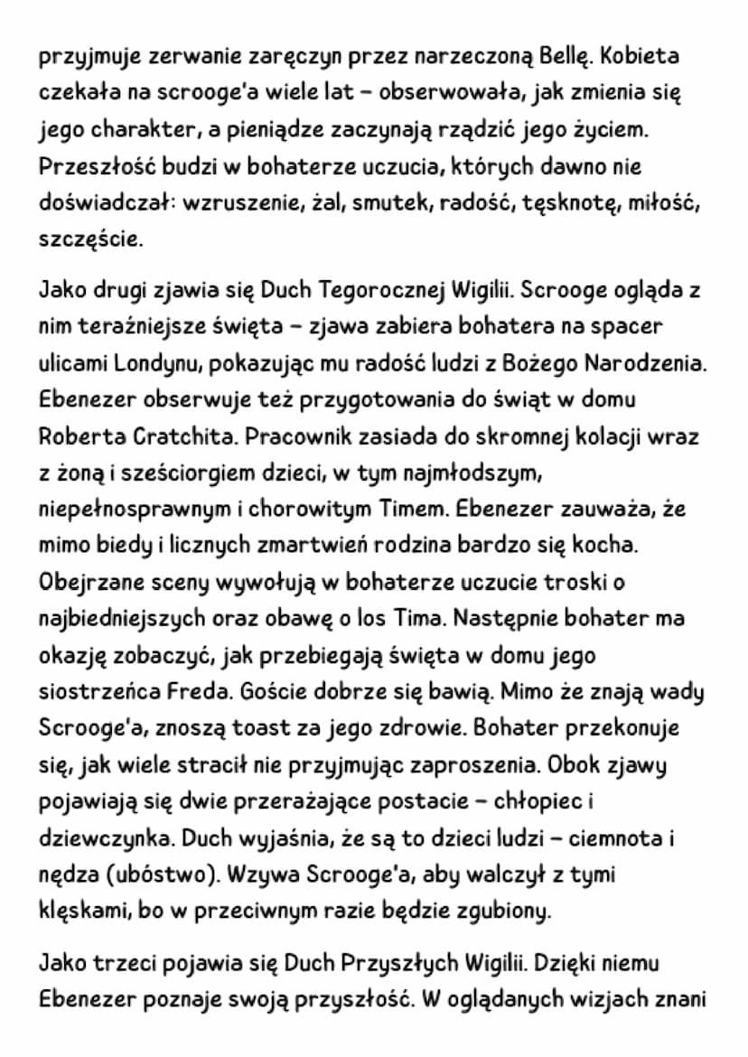 OPOWIEŚĆ WIGILIJNA
streszczenie
W wigilię Bożego Narodzenia Ebenezer Scrooge jak
siedzi w swoim kantorze nad księgami rachunkowymi. Pomaga m