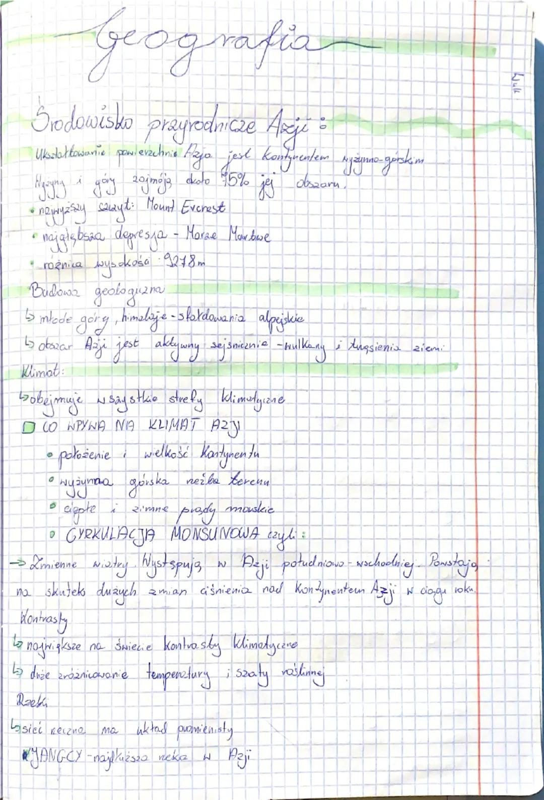 # Geografia

Srodowisko przyrodnicze Azji :

Ukształkowanie powierzchnie Reja jest kontynentem wysunmo-gorskim
Nguyny i yoay zajmója delo 95