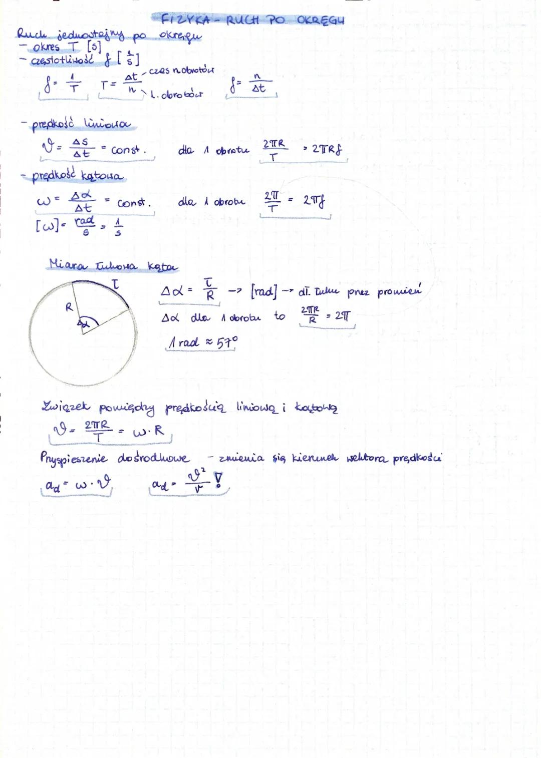 Ruch po okręgu i grawitacja – Sprawdzian, Notatki, Wzory, Zadania