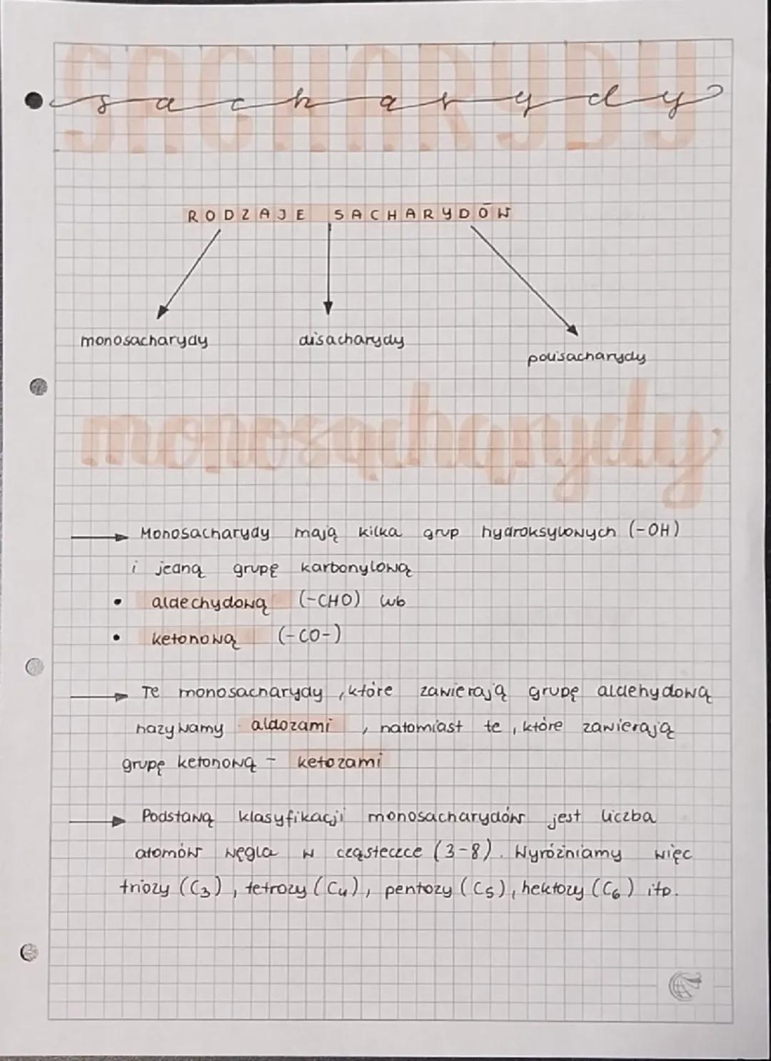 а
T
h
a
y
dy
RODZAJE SACHARYDOW
monosacharydy.
disacharydy
pousacharydy
Monosacharydy
i jeaną
maja kilka
grup hydroksylowych (-OH)
grupę
•
a