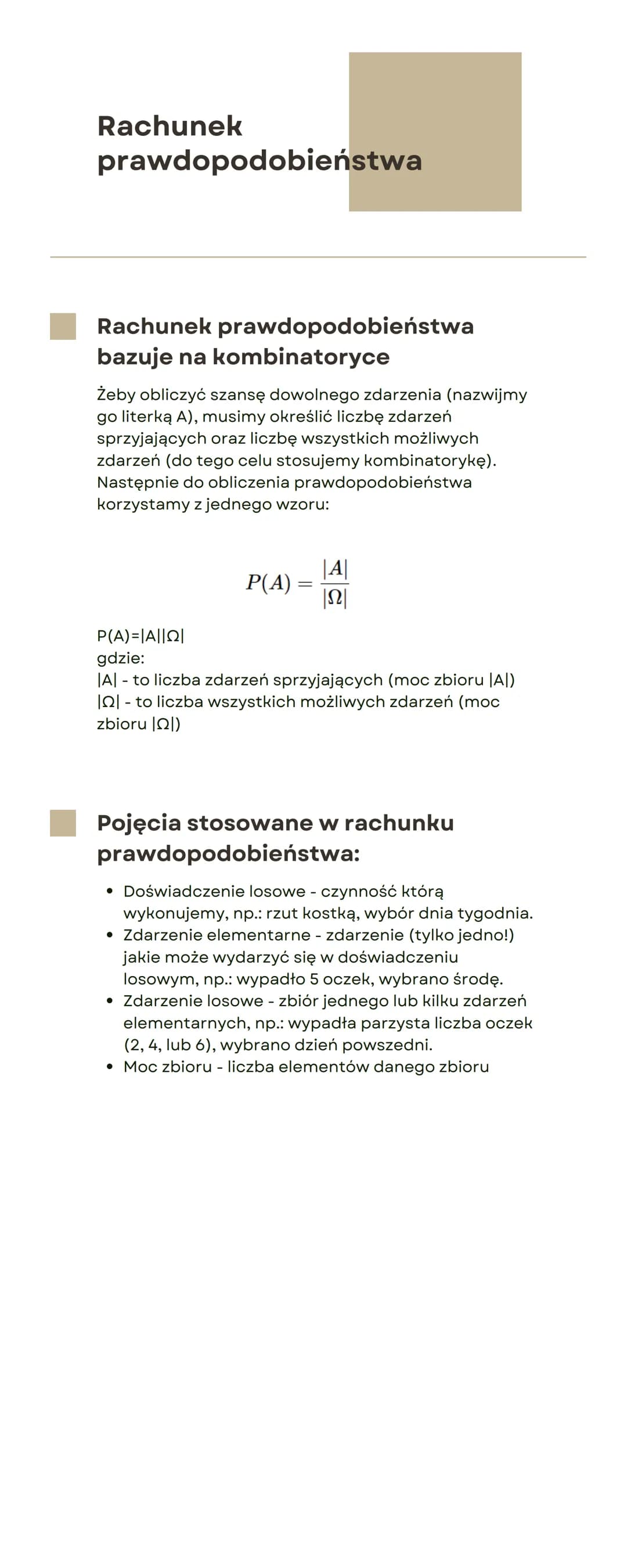 Rachunek
prawdopodobieństwa
Rachunek prawdopodobieństwa
bazuje na kombinatoryce
Żeby obliczyć szansę dowolnego zdarzenia (nazwijmy
go literk