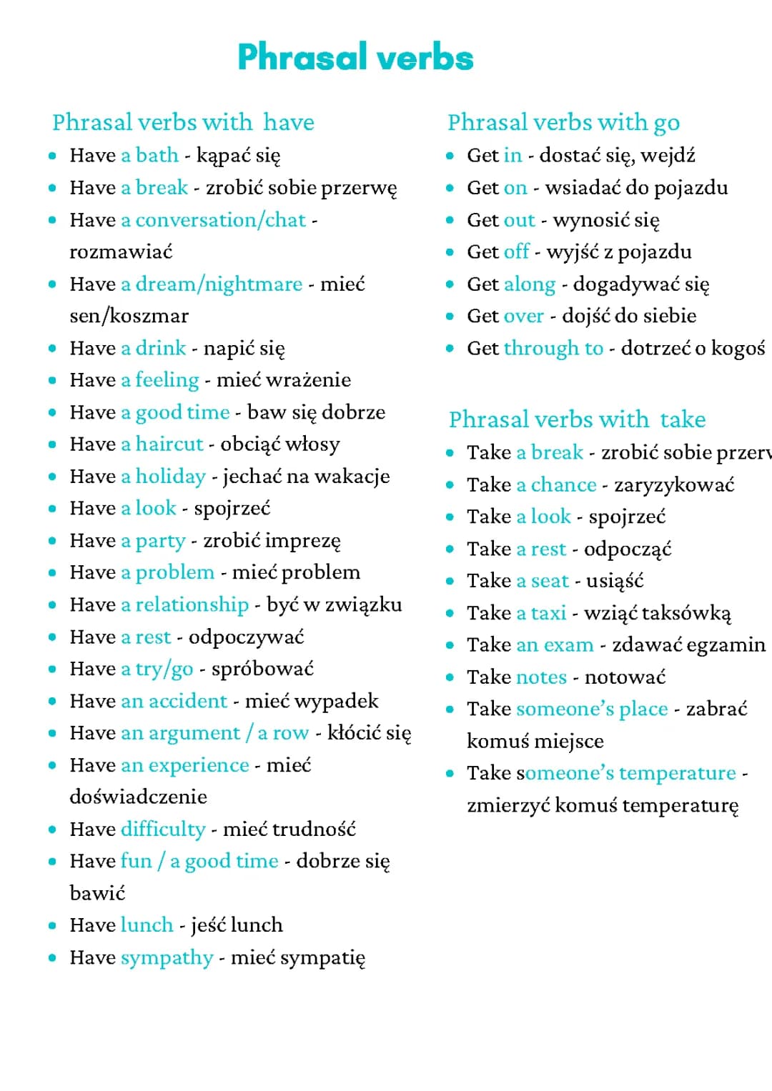 Podstawowe Czasowniki i Phrasal Verbs - Ćwiczenia i Zastosowanie