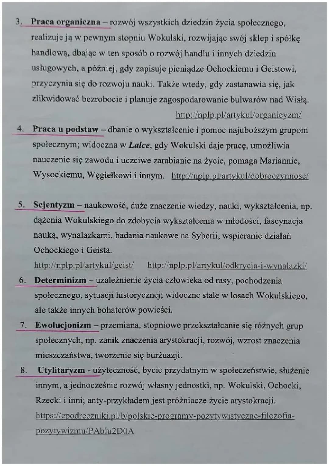 Hasła pozytywistyczne i ich odzwierciedlenie w ,,Lalce" praca organiczna,praca u podstaw,determinizm itp.