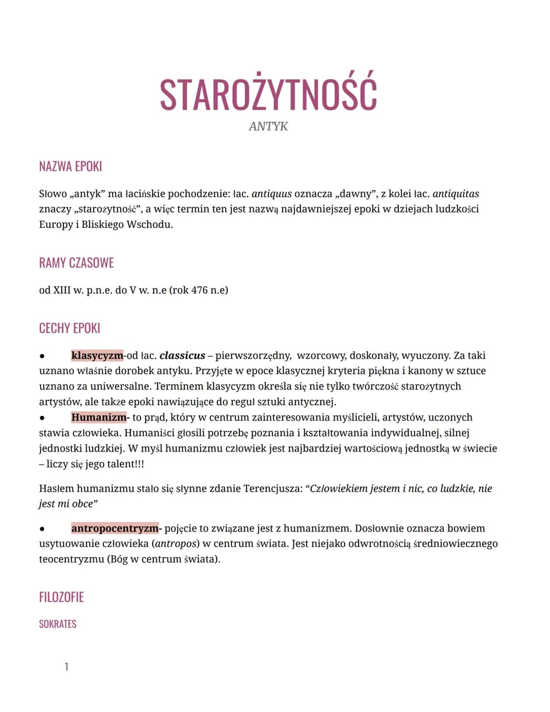 NAZWA EPOKI
Słowo ,,antyk" ma łacińskie pochodzenie: łac. antiquus oznacza „dawny", z kolei łac. antiquitas
znaczy ,,starożytność", a więc t