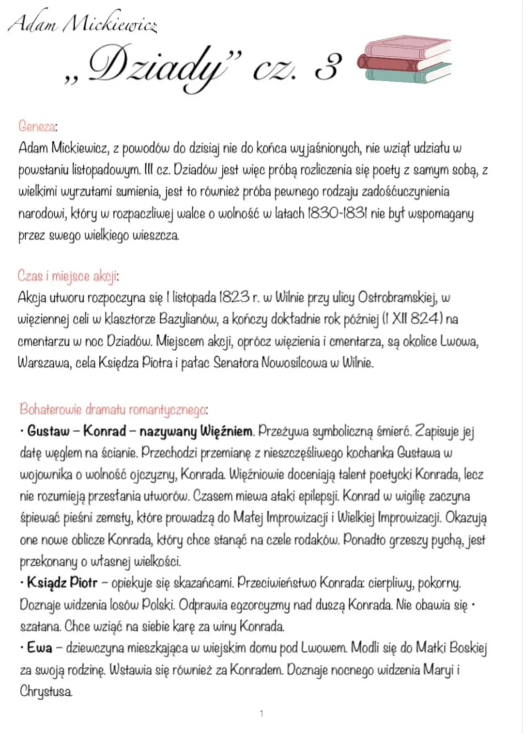 Adam Mickiewicz
Dziady cz. 3
Geneza:
Adam Mickiewicz, z powodów do dzisiaj nie do końca wyjaśnionych, nie wziął udziału w
powstaniu listopad