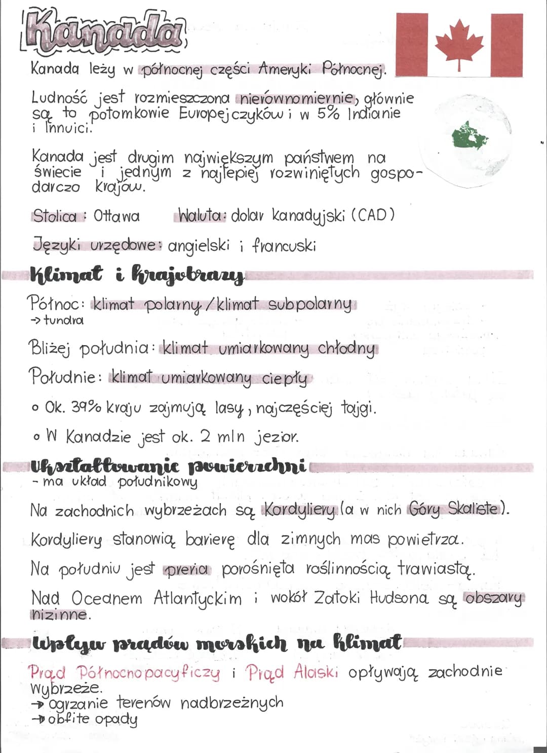 --- OCR Start ---
Kanada
Kanada leży w północnej części Ameryki Północnej.
Ludność jest rozmieszczona nierównomiernie, głównie
są to potomko