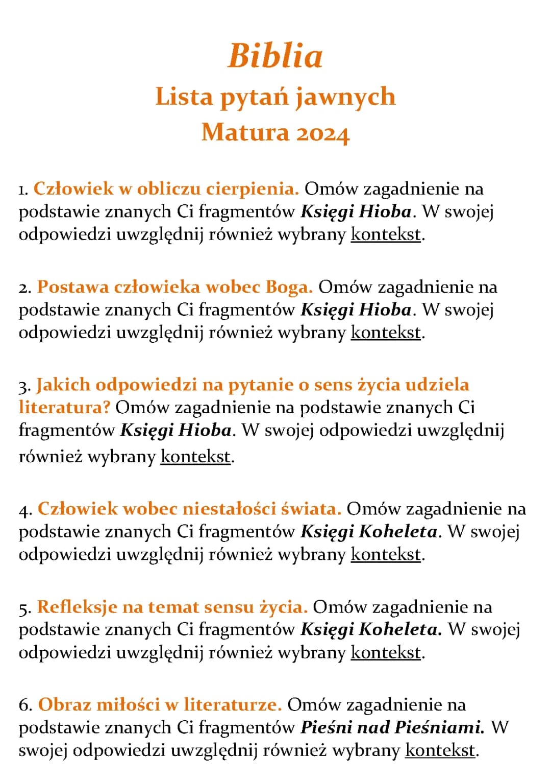 Pytania Jawne i Niejawne Matura 2024 z Odpowiedziami - Biblia, Polski, CKE, PDF