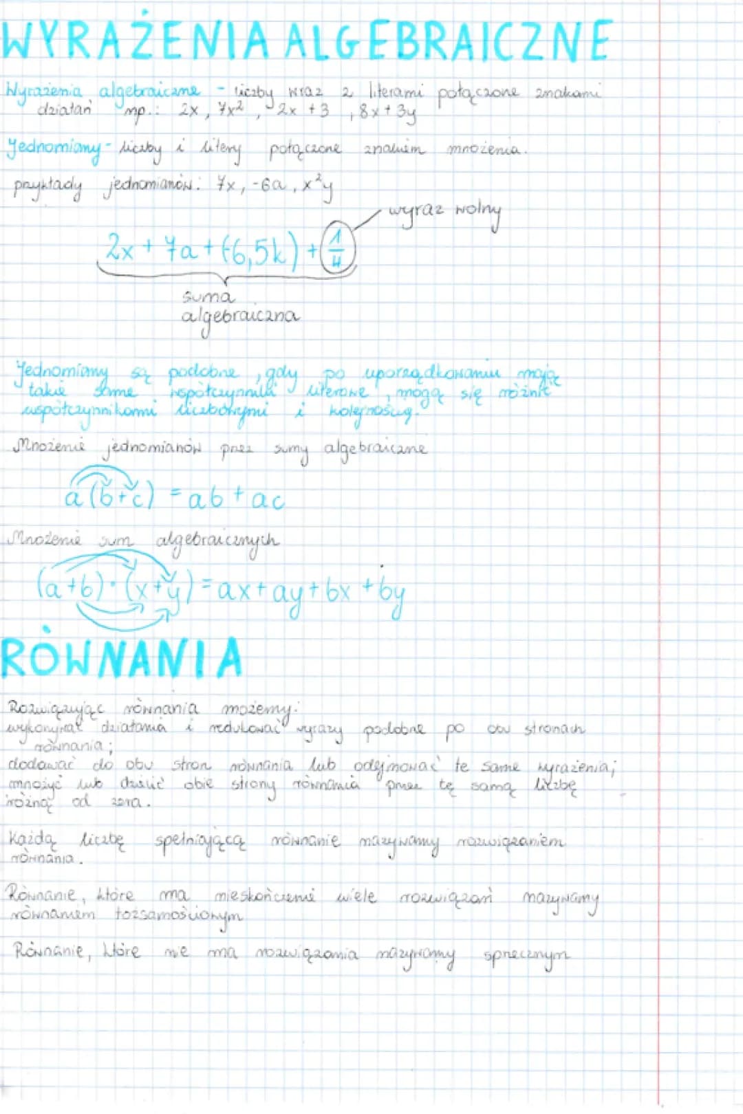 Wyrażenia algebraiczne i równania - zadania klasa 6-8