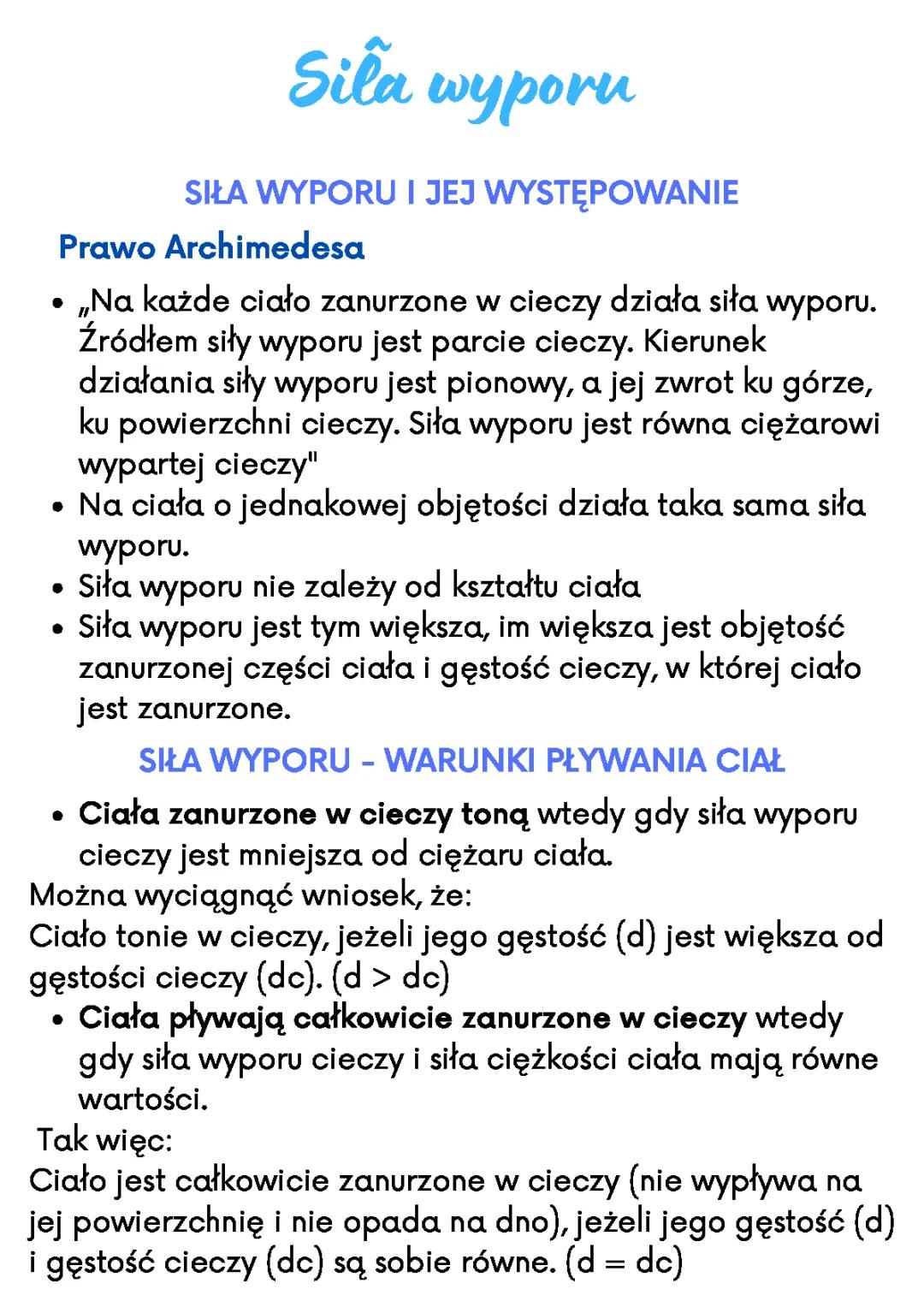 Siła wyporu - definicja, wzór i prawo Archimedesa dla klasy 7