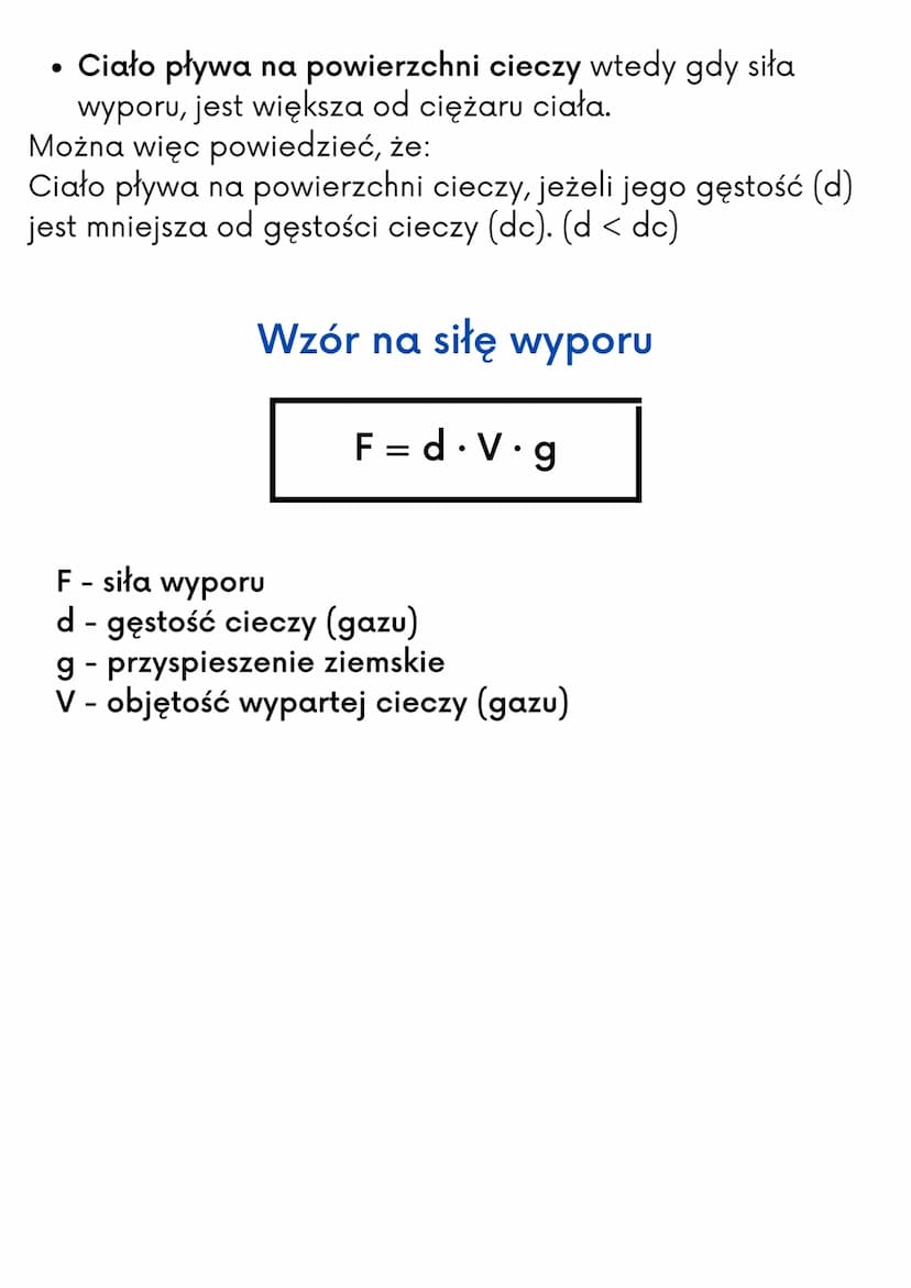 Siła wyporu
SIŁA WYPORU I JEJ WYSTĘPOWANIE
Prawo Archimedesa
„Na każde ciało zanurzone w cieczy działa siła wyporu.
Źródłem siły wyporu jest