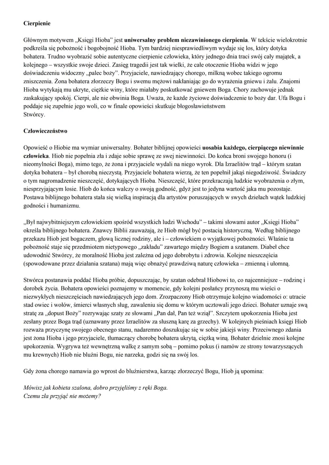 Księga Hioba
Księga Hioba należy do ksiąg mądrościowych (dydaktycznych).
● Dotyczy rozważań o sensie cierpienia i sprawiedliwości Boga.
Bogo