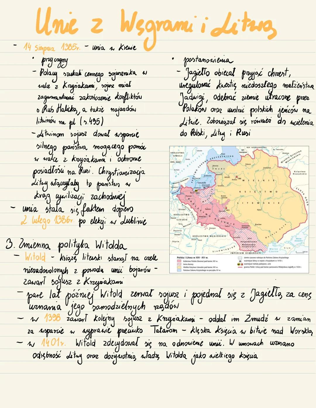 Unie między Polską, Węgrami i Litwą - historia klasa 1