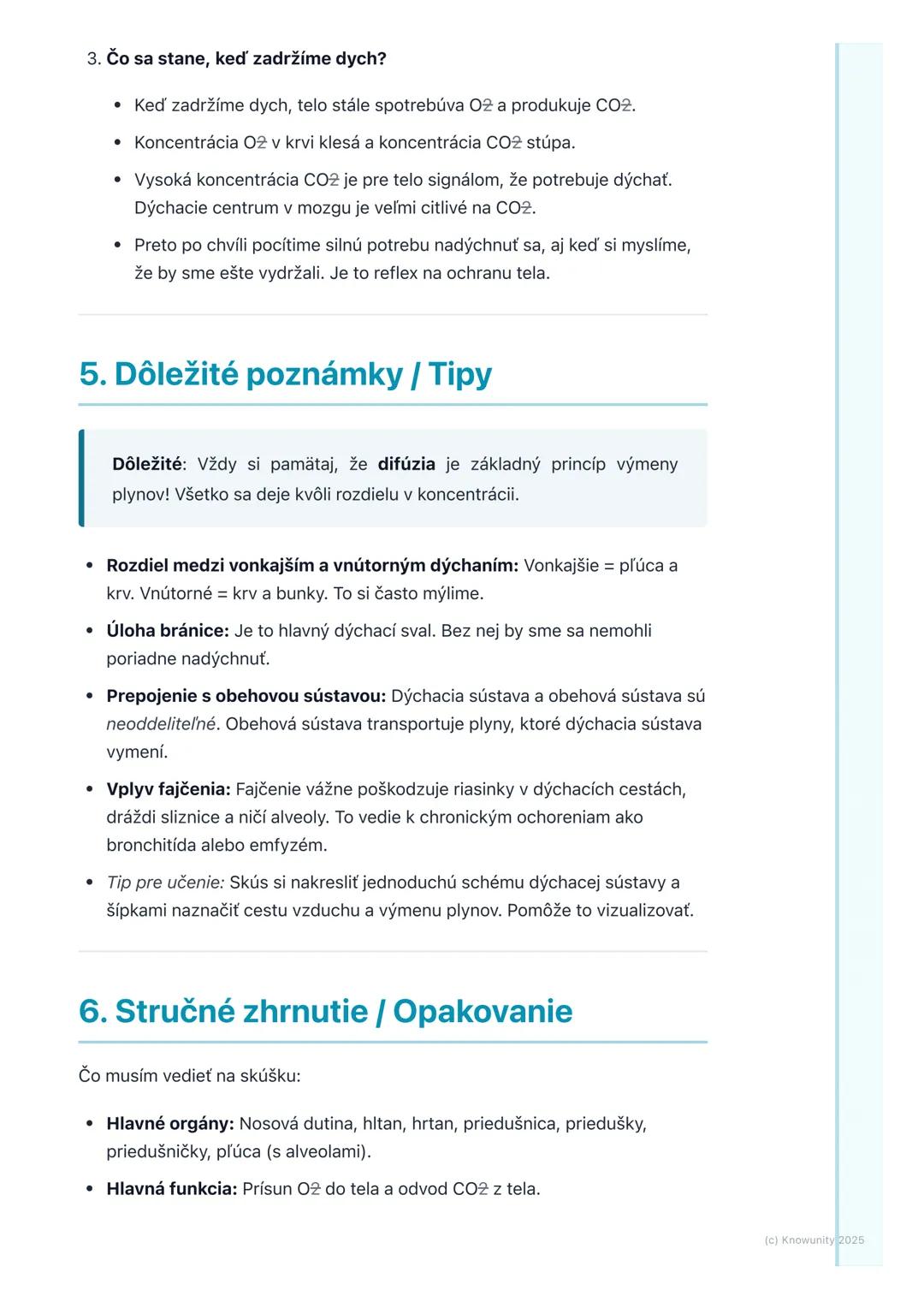 # Dýchacia sústava

1. Prehľad / Úvod

Dýchacia sústava je pre nás strašne dôležitá, lebo zabezpečuje, že naše telo
dostane kyslík (02) a zb