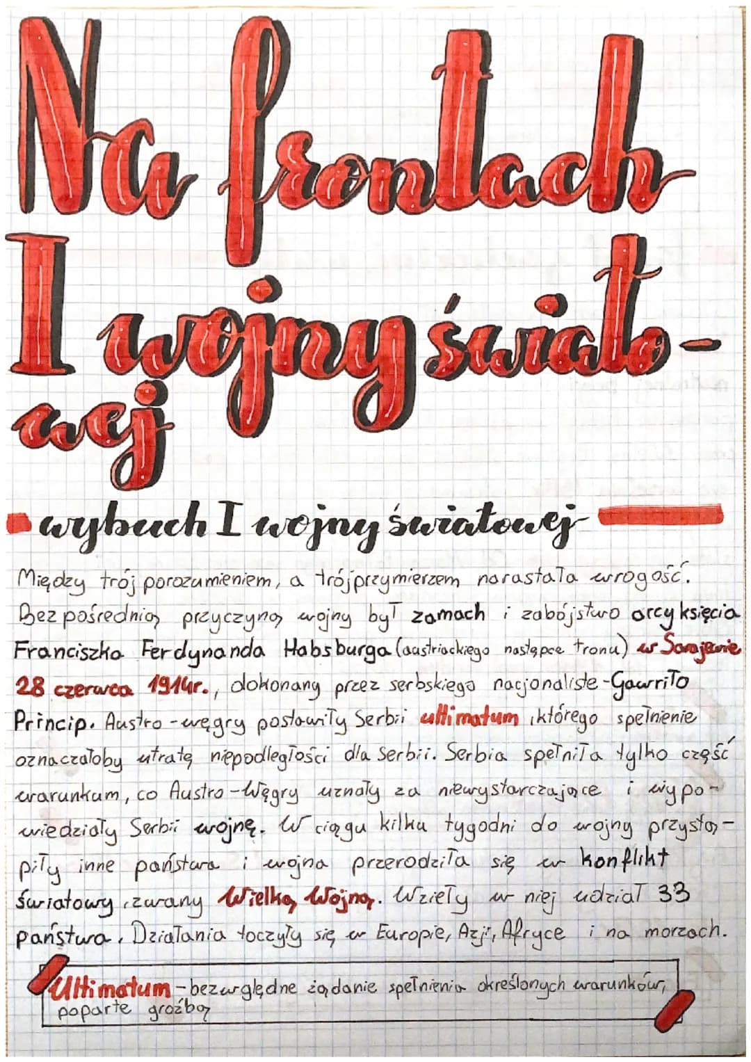 No frondack
wojny świat
□ wybuch I wojny światowej
Między trój porozumieniem, a trójprzymierzem narastała wrogość.
Bez pośrednio przyczyną w