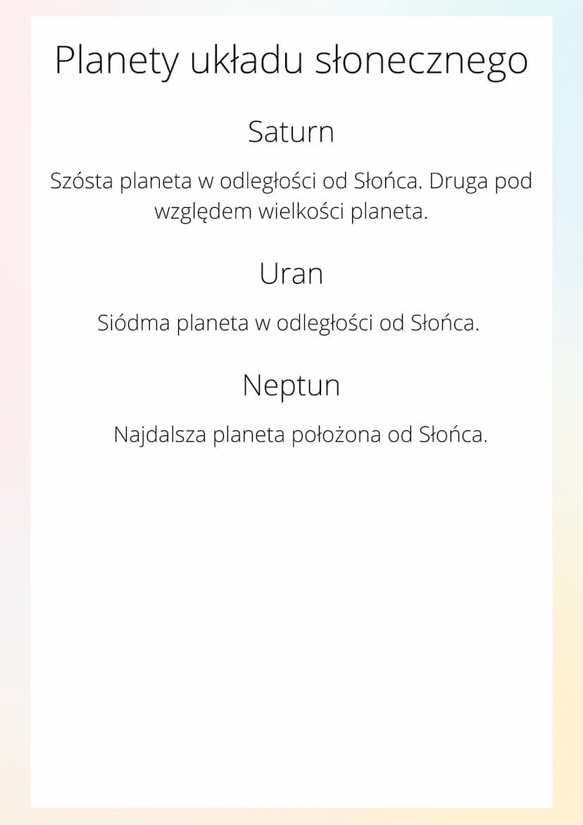 Planety układu słonecznego
Merkury
Merkury jest najbliższą planetą do Słońca. Jest
również najmniejszą z planet.
Wenus
Jaśniej niż Wenus świ