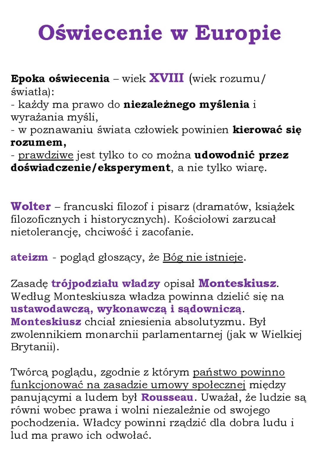Oświecenie w Polsce i Europie dla szóstej klasy