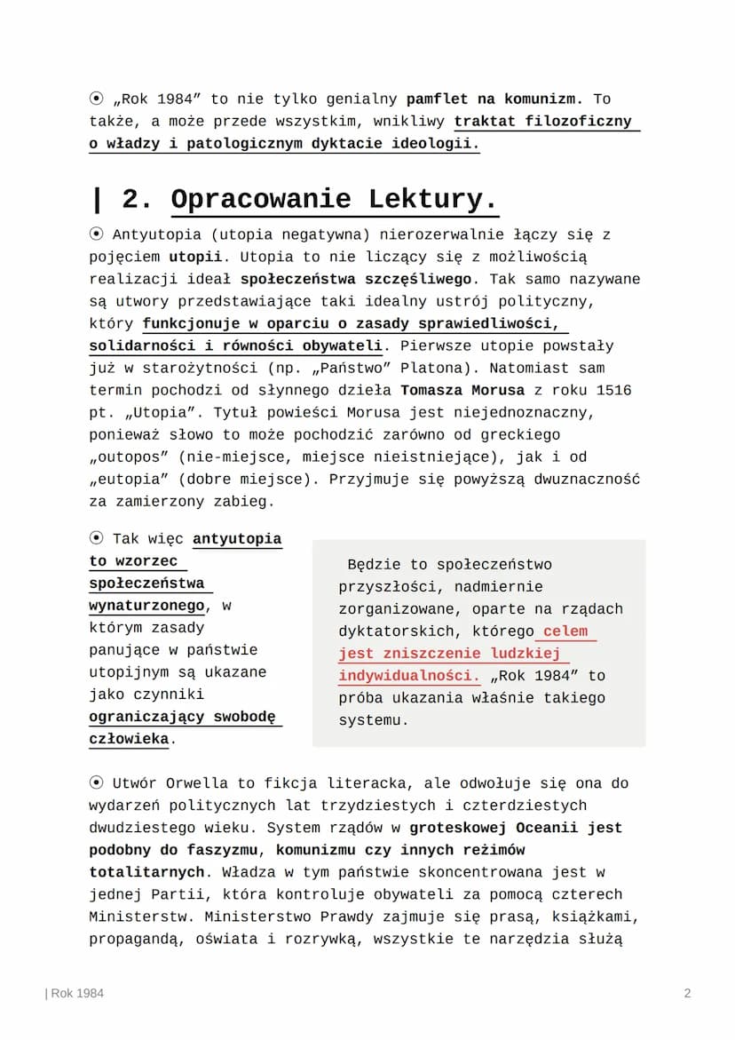 ROK 1904
Tags
| Rok 1984
Date
Lek. obowiązkowa
@December 12, 2022
Progress 100
| 1. Geneza Utworu.
Rzecz dzieje się w fikcyjnym państwie Oce