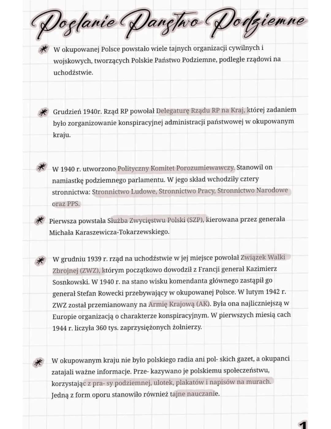 Poslanie Panstwo Podgiemne
W okupowanej Polsce powstało wiele tajnych organizacji cywilnych i
wojskowych, tworzących Polskie Państwo Podziem