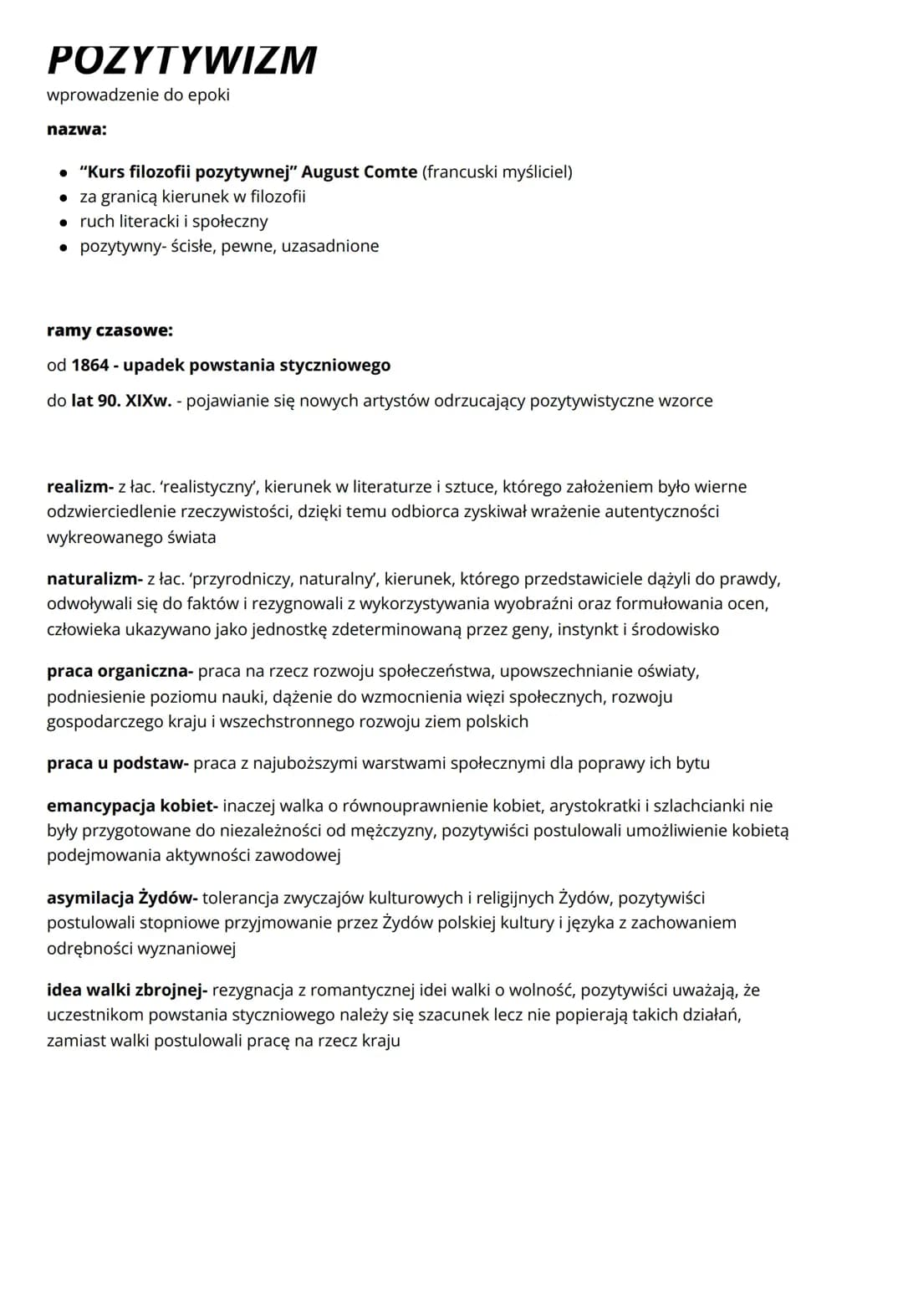 Pozytywizm- podstawowe informacje