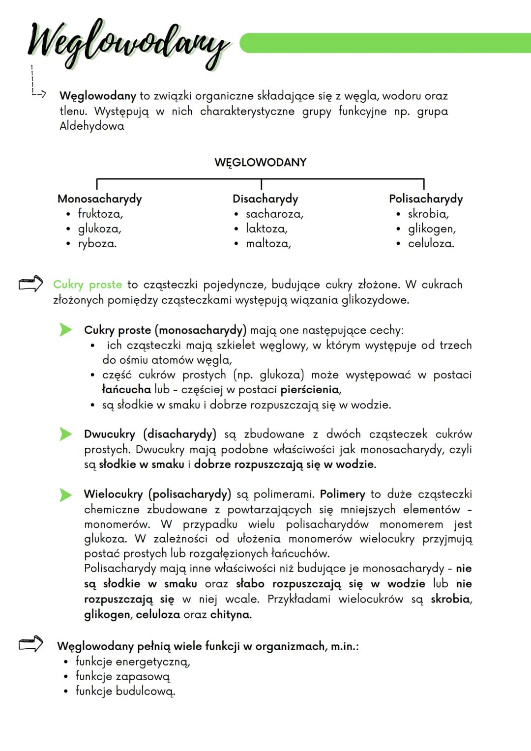 
<p>Węglowodany to związki organiczne składające się z węgla, wodoru oraz tlenu. Występują w nich charakterystyczne grupy funkcyjne np. grup