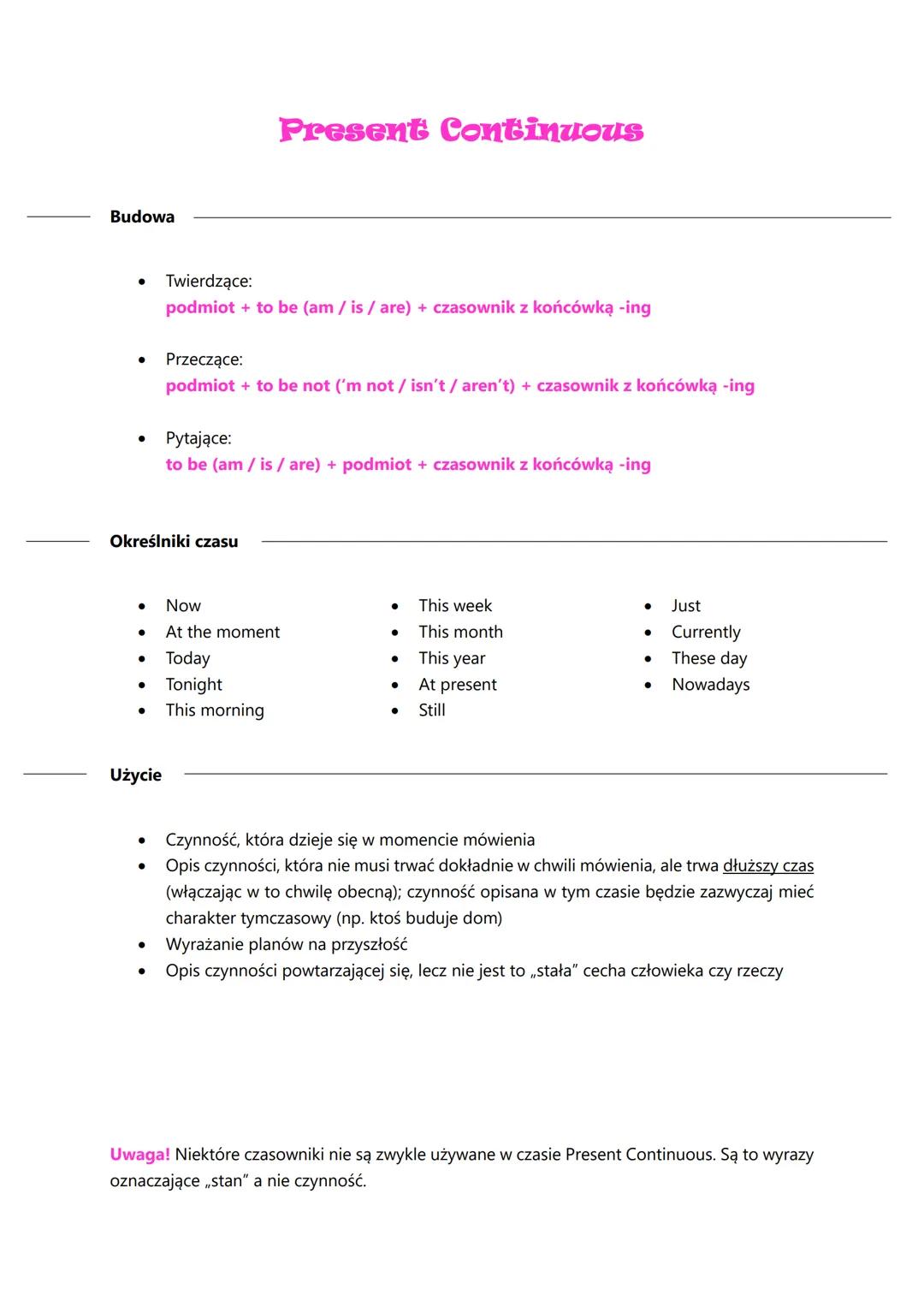 Czas Present Continuous - Wprowadzenie i Przykłady