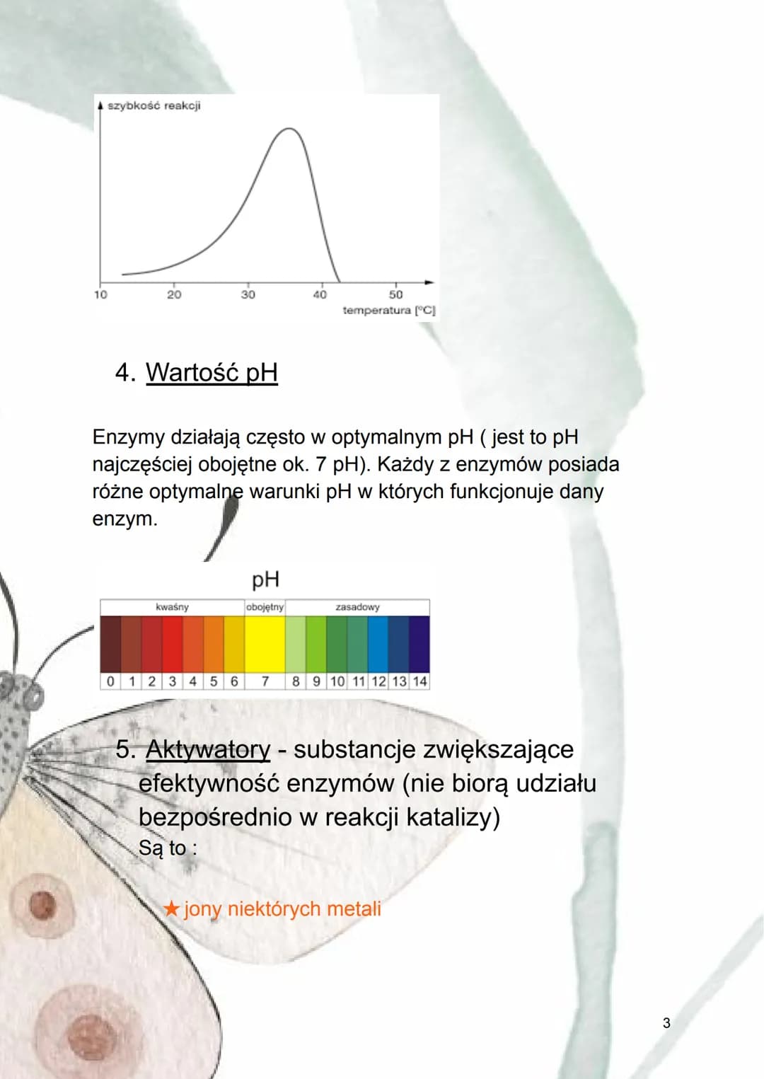 Regulacja aktywności enzymów
1. Czynniki wpływające na efektywność
działania enzymu :
→ stężenie substratu
→ temperatura
→ pH środowiska
→ o