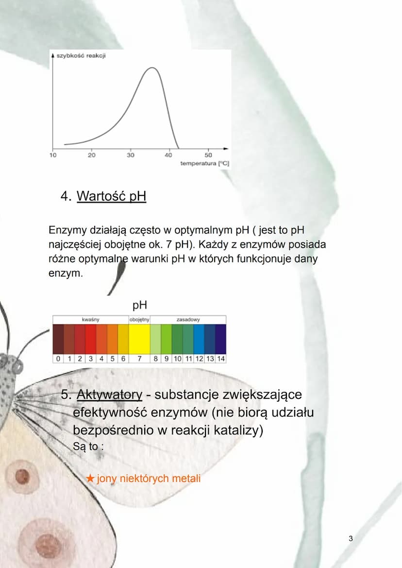 Regulacja aktywności enzymów
1. Czynniki wpływające na efektywność
działania enzymu :
→ stężenie substratu
→ temperatura
→ pH środowiska
→ o