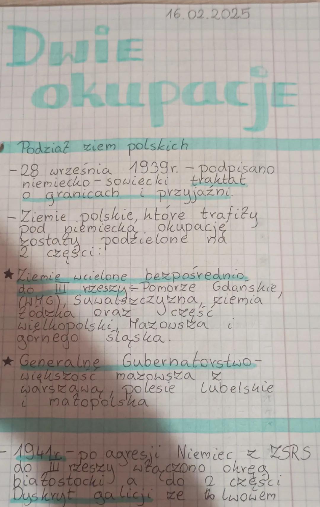 16.02.2025

# Dwie

# okupacje

• Podział ziem polskich

- 28 września 1939 r. - podpisano
niemiecko-sowiecki traktat
o granicach i przyjaźn