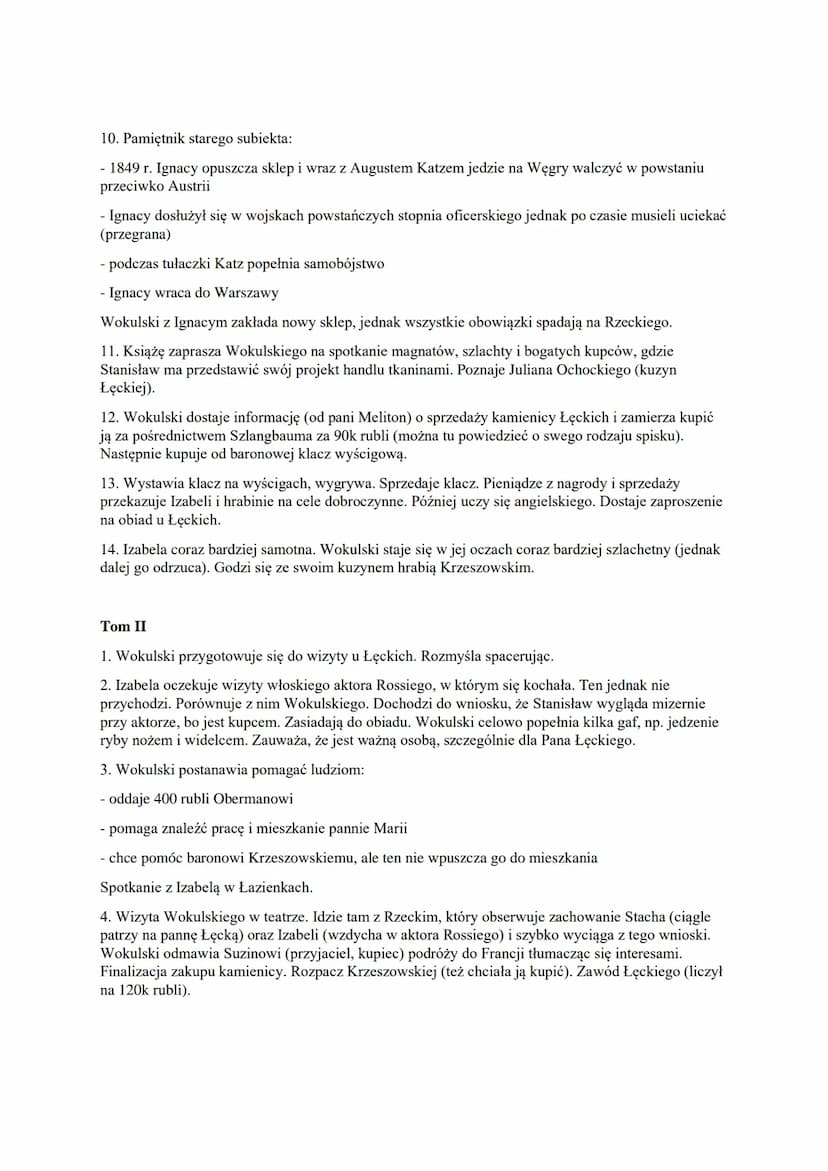 Lalka
WAŻNE INFO NA POCZĄTEK: JEST TO KRÓTSZA WERSJA STRESZCZENIA
SZCZEGÓŁOWEGO Z BRYKA, ZAWIERA TROCHĘ SKRÓTÓW MYŚLOWYCH ITP., WIĘC
JEŚLI K