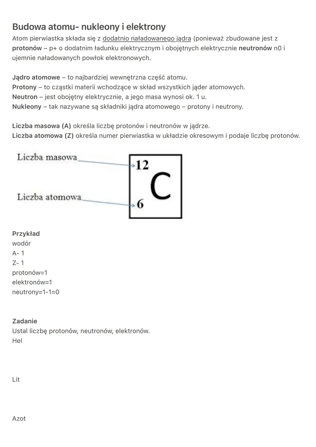 Budowa atomu- nukleony i elektrony 