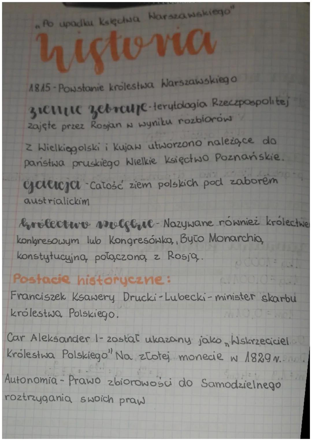 Po upadku księctwa Warszawskiego"
historia
1845-Powstanie królestwa Warszawskiego
ziemic zebrane terytologia Rzeczpospolitej
zajęte przez Ro
